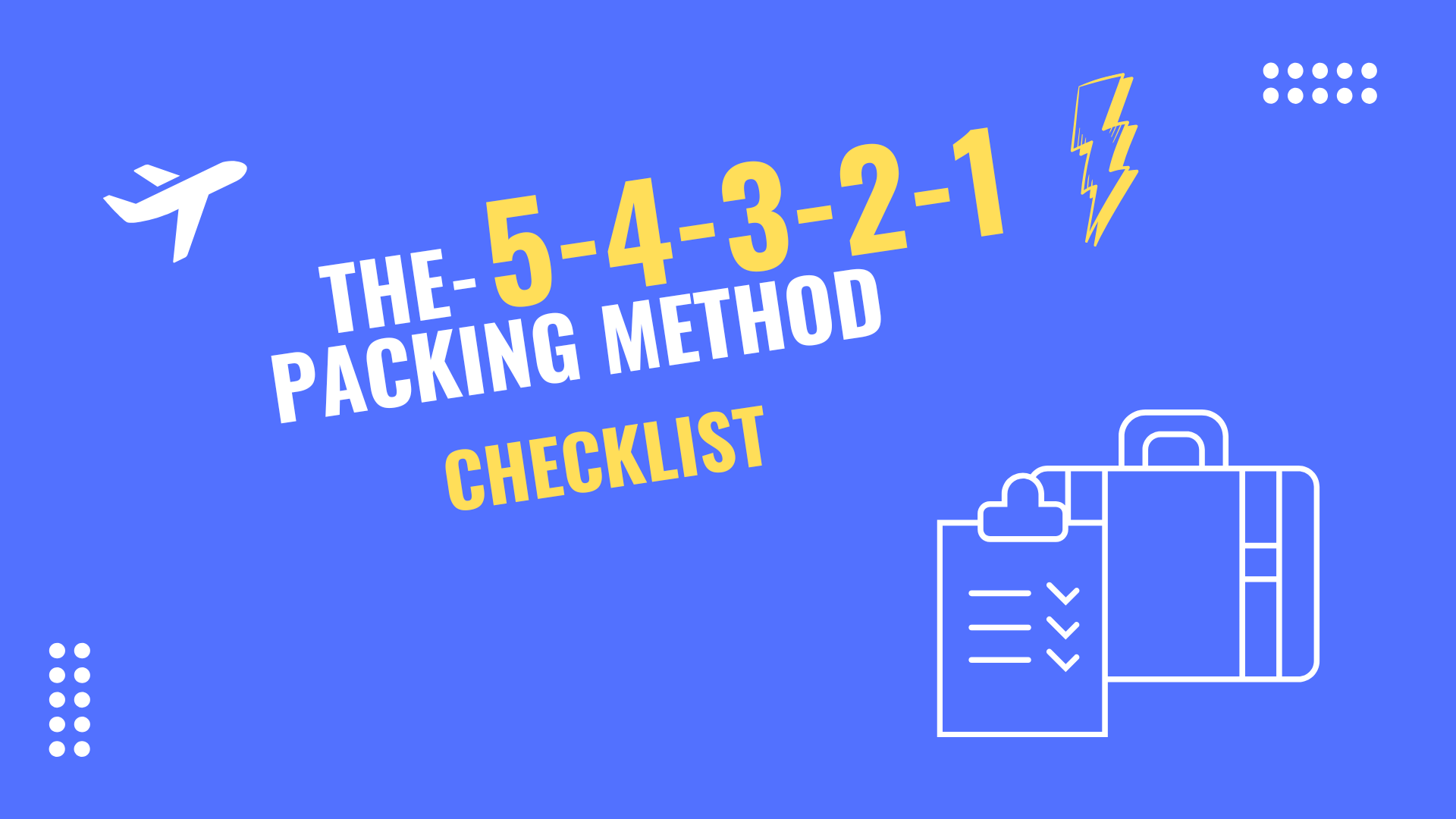 Visual guide to the 5-4-3-2-1 packing method for efficient travel, showing clothing, toiletries, shoes, and accessories for a streamlined packing checklist